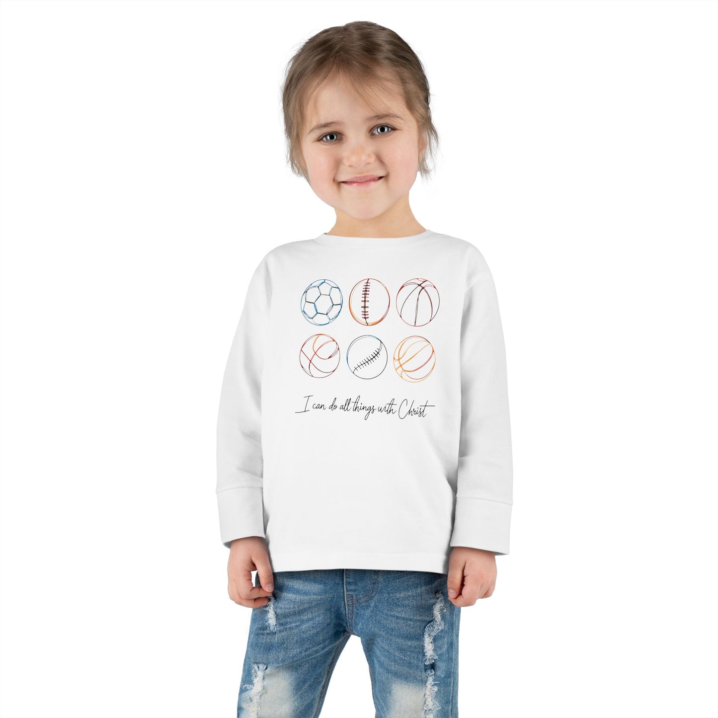 2T-6T Toddler  I Can Do All Things With Christ Sports, Cotton Long Sleeves Christian Shirt