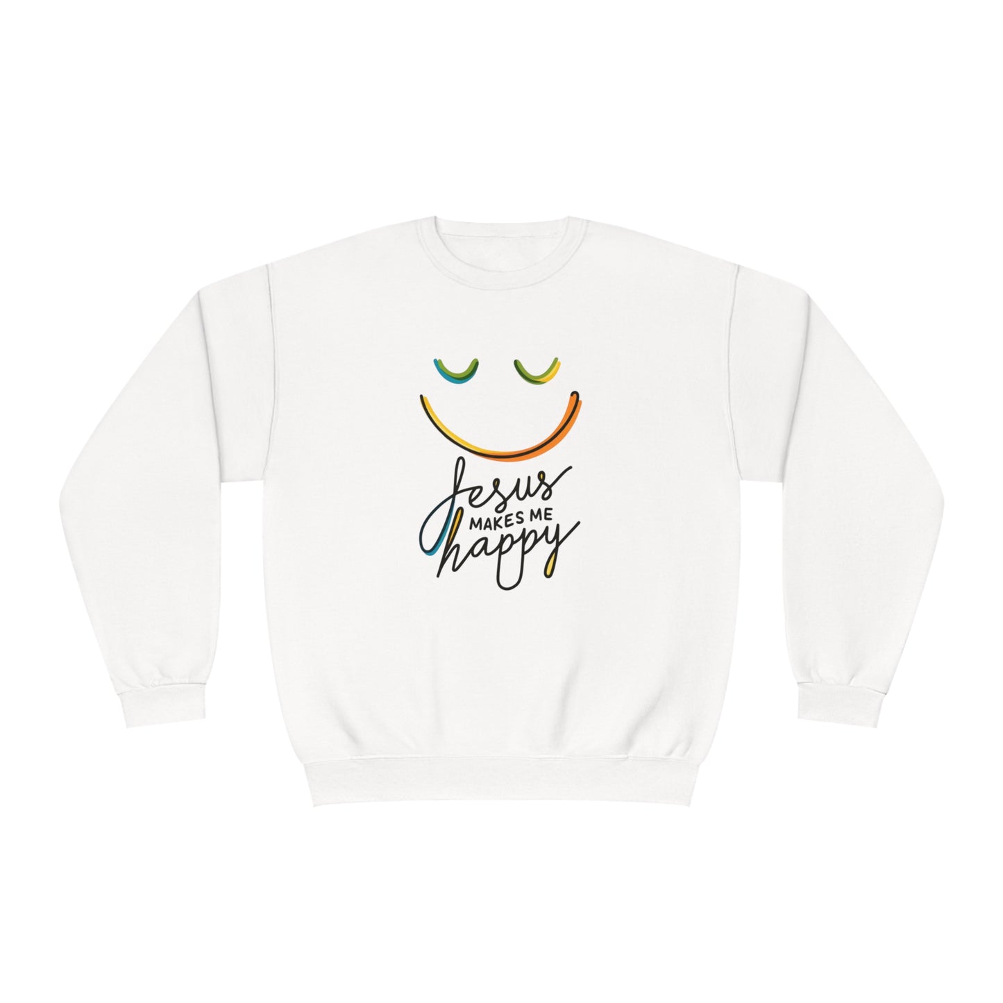 Unisex Jesus Makes Me Happy Sweatshirt – Faith-Inspired Smiley Face Premium Preshrunk Pullover