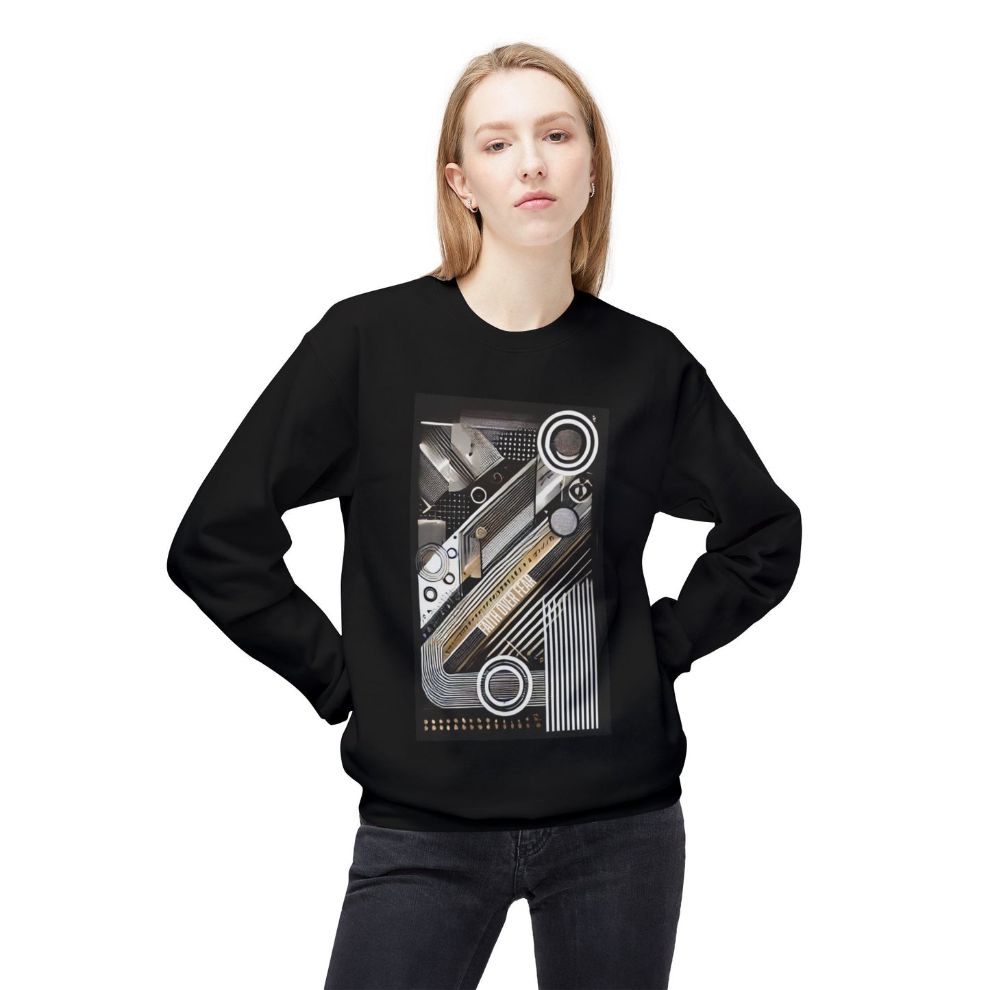 Unisex Faith Over Fear Modern Geometric Art Sweatshirt - Contemporary Style Crewneck Sweatshirt