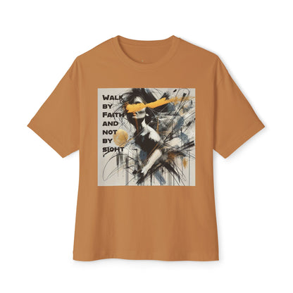 Womens Walk by Faith, Not by Sight Graphic Tee – Inspirational Christian Oversized Boxy Tee