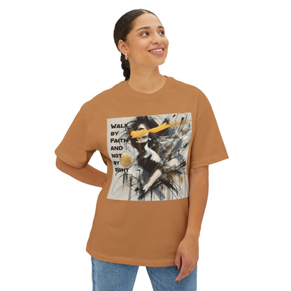 Womens Walk by Faith, Not by Sight Graphic Tee – Inspirational Christian Oversized Boxy Tee