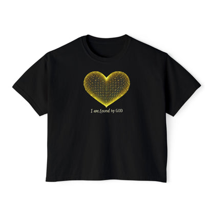 Women's I Am Loved by God Cropped T-Shirt – Inspirational Heart Design Boxy Tee