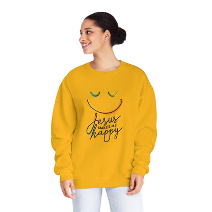 Unisex Jesus Makes Me Happy Sweatshirt – Faith-Inspired Smiley Face Premium Preshrunk Pullover