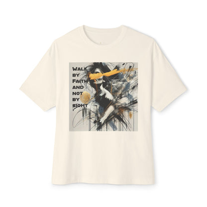 Womens Walk by Faith, Not by Sight Graphic Tee – Inspirational Christian Oversized Boxy Tee