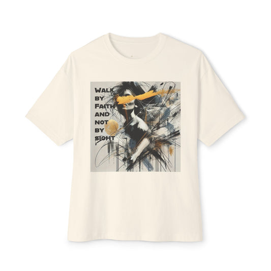 Womens Walk by Faith, Not by Sight Graphic Tee – Inspirational Christian Oversized Boxy Tee