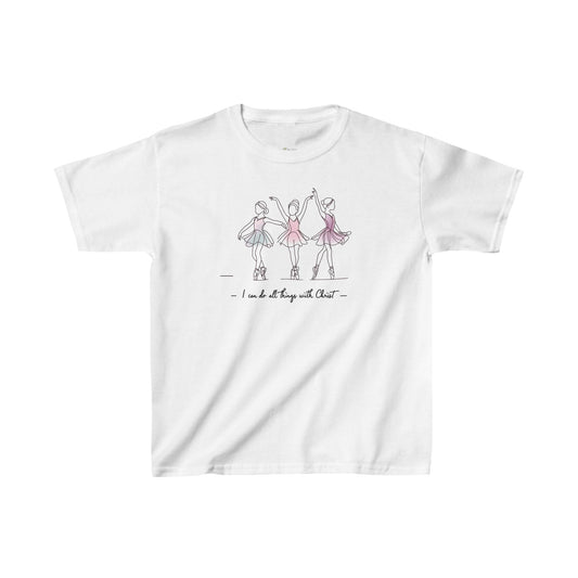 Girls, I Can Do All Things With Christ, Ballerinas Girls Cotton T-Shirt, White - I Love Your Faith Co.