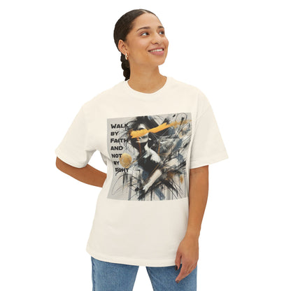 Womens Walk by Faith, Not by Sight Graphic Tee – Inspirational Christian Oversized Boxy Tee