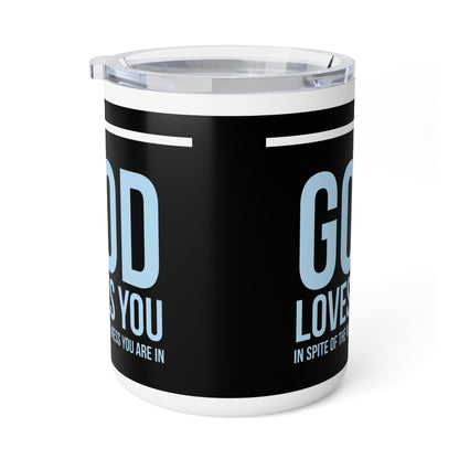 God Loves You Insulated Coffee Mug, 10oz black and blue - I Love Your Faith Co.