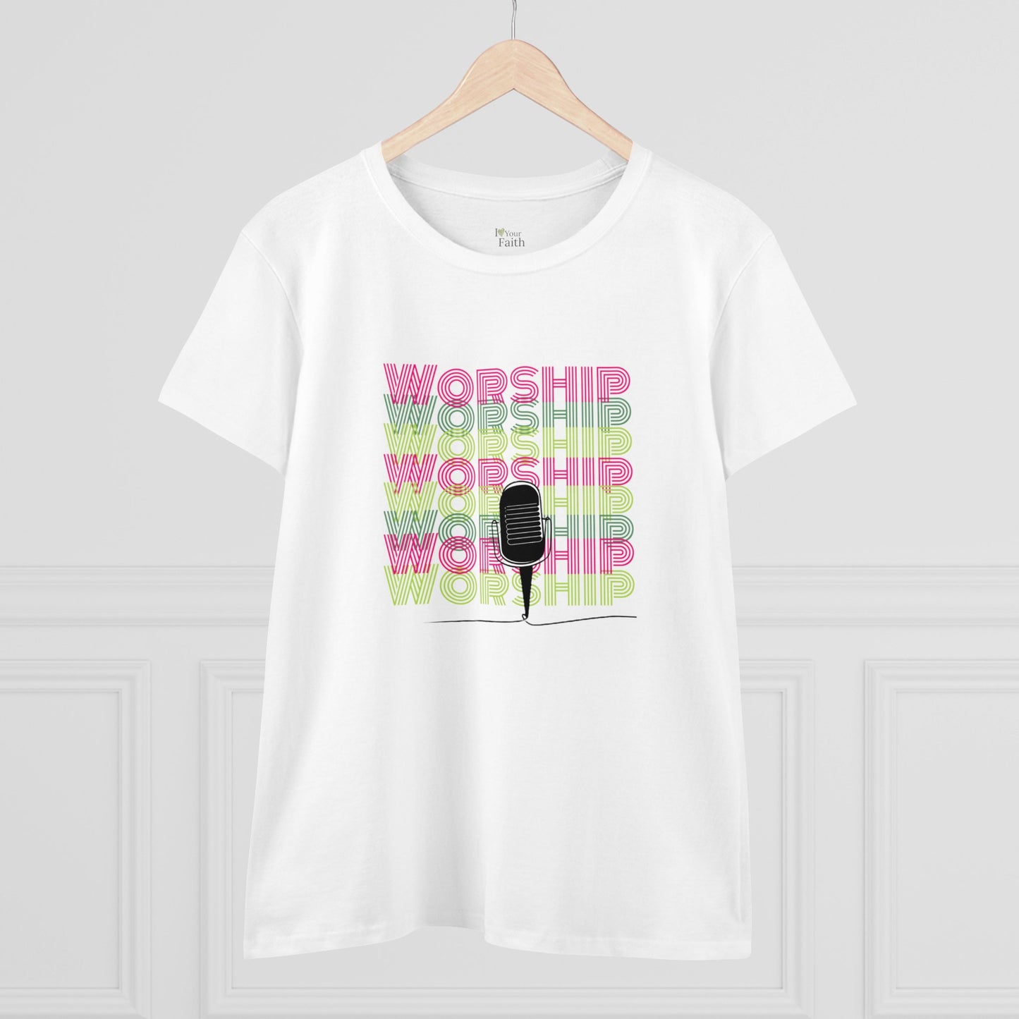 Worship and My Microphone Women's Cotton Tee- Ash Color - I Love Your Faith Co.