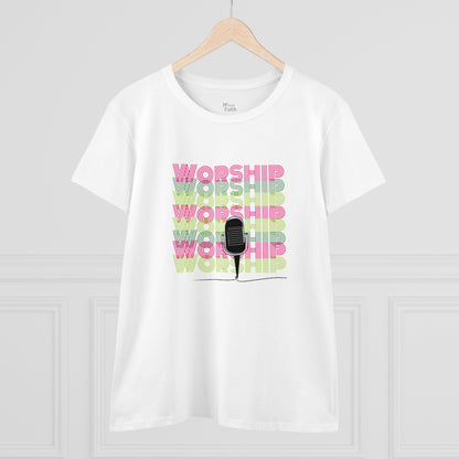 Worship and My Microphone Women's Cotton Tee- Ash Color - I Love Your Faith Co.