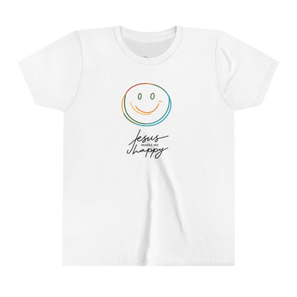 Jesus Makes Me Happy Smile Girls Short Sleeve Tee - I Love Your Faith Co.