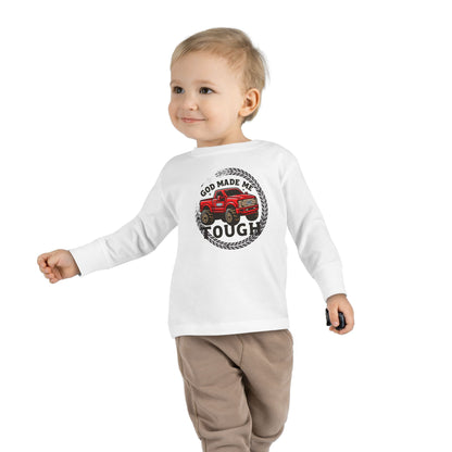 2T-6T Toddler God Made Me Tough Toddler Long Sleeve Shirt – Monster Truck Tee