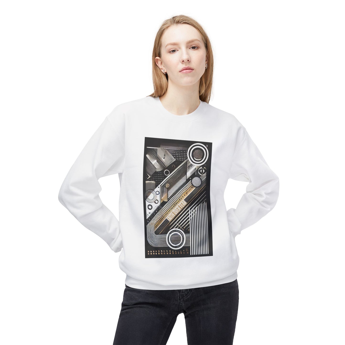 Unisex Faith Over Fear Modern Geometric Art Sweatshirt - Contemporary Style Crewneck Sweatshirt