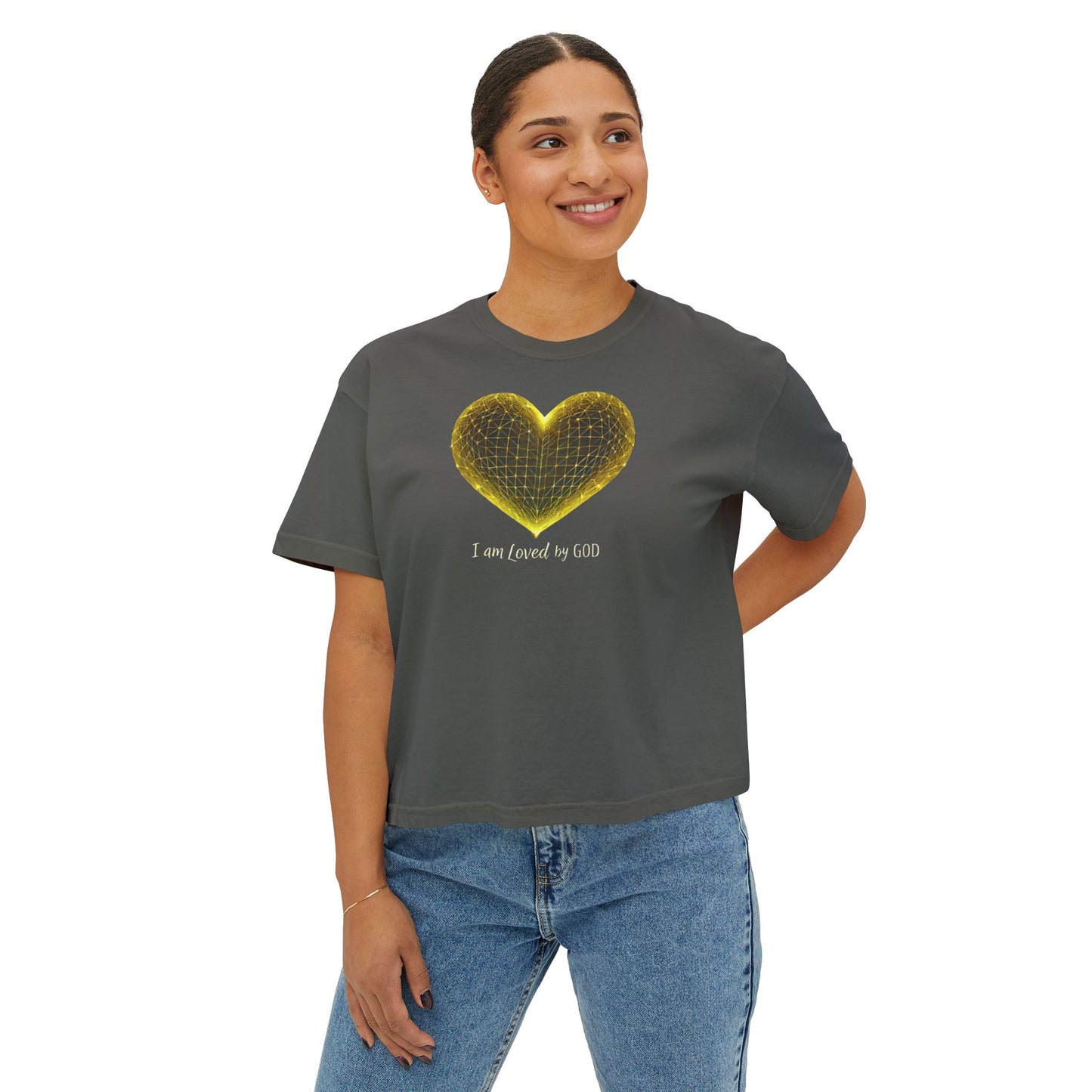 Women's I Am Loved by God Cropped T-Shirt – Inspirational Heart Design Boxy Tee