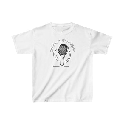 Microphone Singing is My Worship Kids Cotton Tee, White Colors - I Love Your Faith Co.