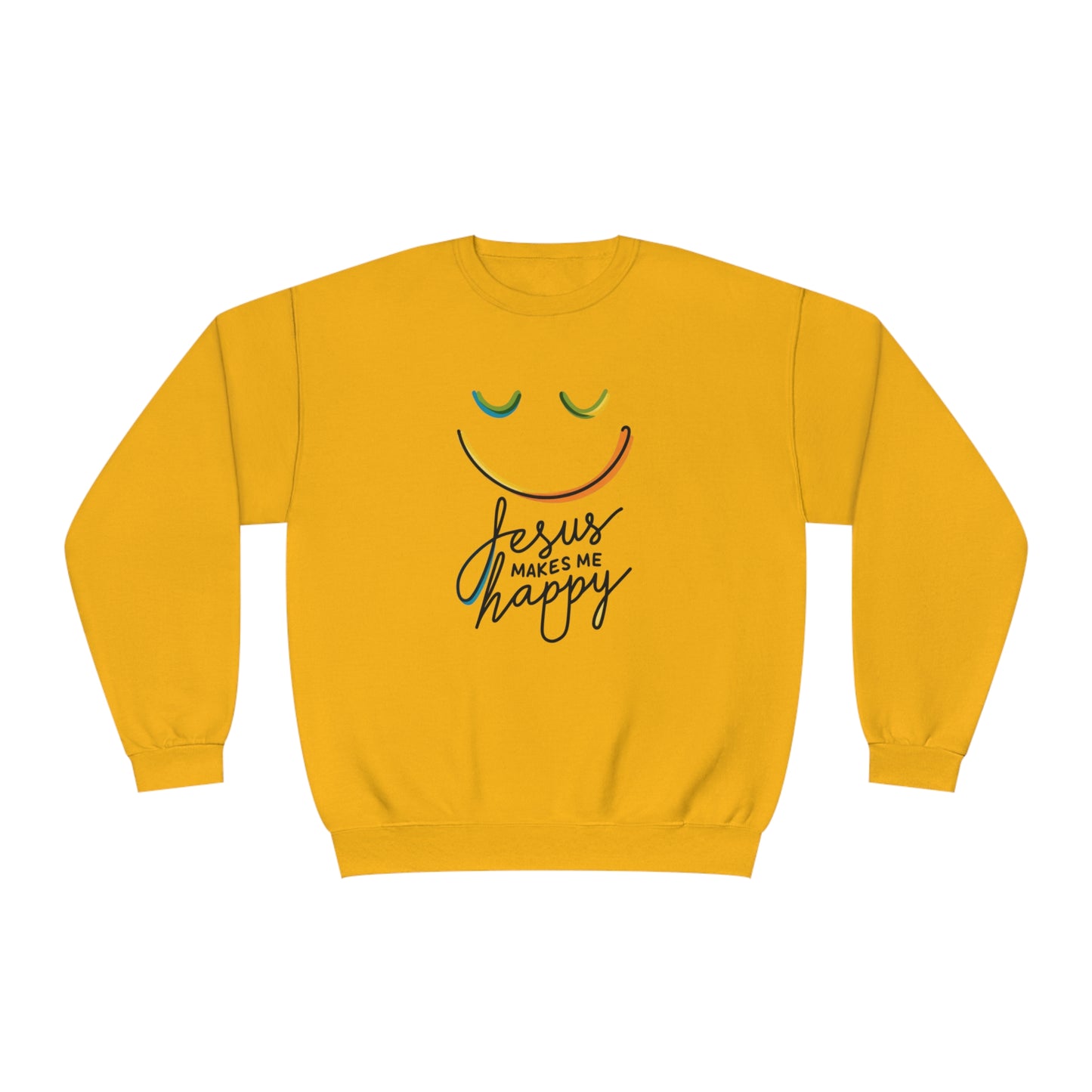 Unisex Jesus Makes Me Happy Sweatshirt – Faith-Inspired Smiley Face Premium Preshrunk Pullover