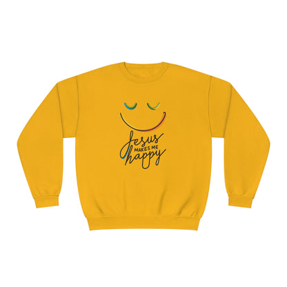 Unisex Jesus Makes Me Happy Sweatshirt – Faith-Inspired Smiley Face Premium Preshrunk Pullover