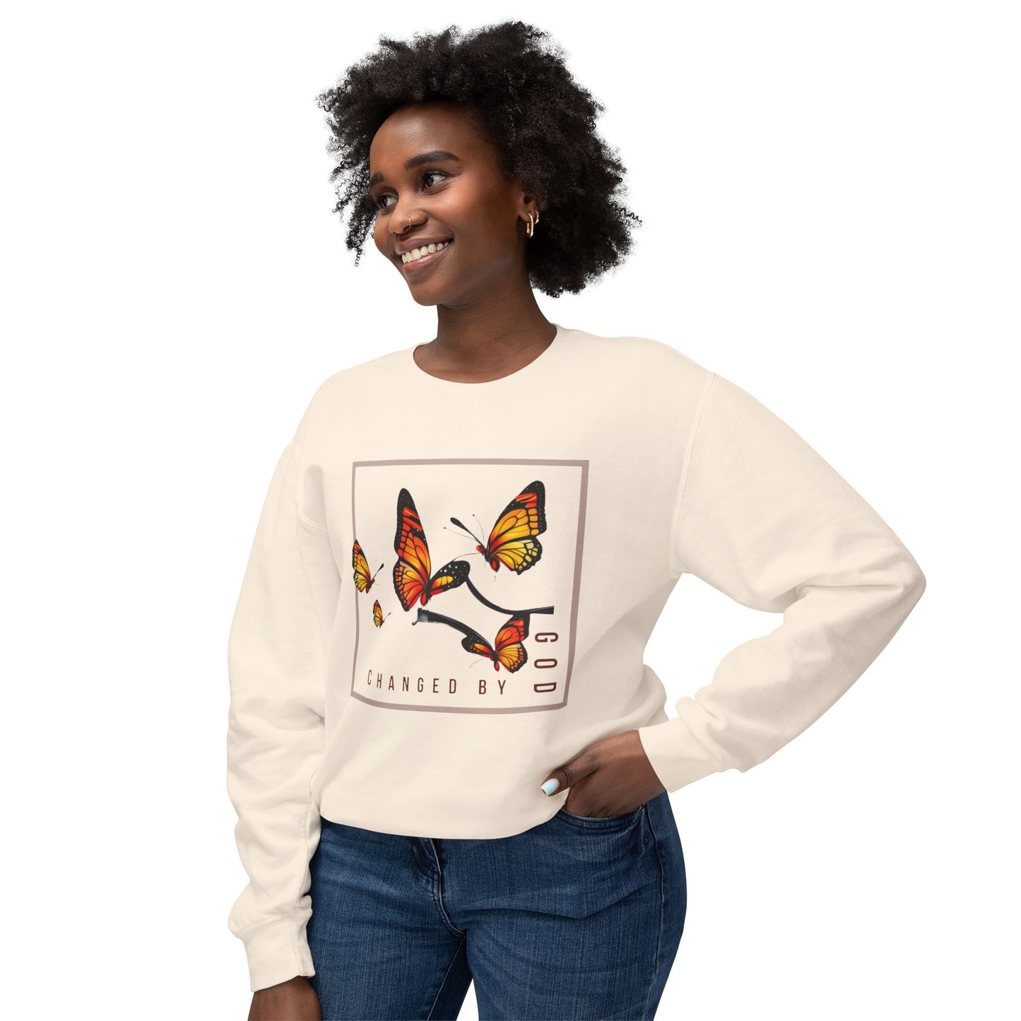 Changed by God Butterfly Sweatshirt – Faith-Inspired Transformation Crewneck Sweatshirt