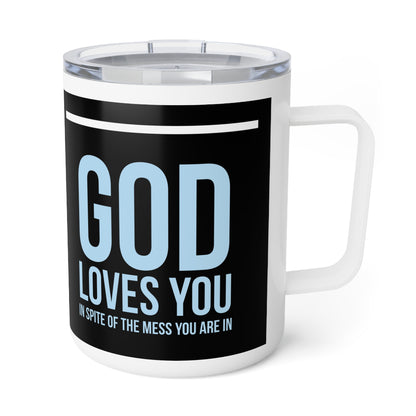 God Loves You Insulated Coffee Mug, 10oz black and blue - I Love Your Faith Co.