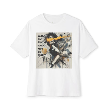 Womens Walk by Faith, Not by Sight Graphic Tee – Inspirational Christian Oversized Boxy Tee