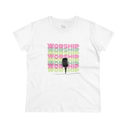 Worship and My Microphone Women's Cotton Tee- Ash Color - I Love Your Faith Co.