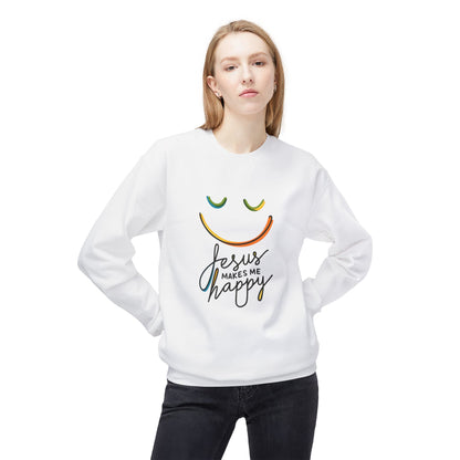 Unisex Jesus Makes Me Happy Sweatshirt – Faith-Inspired Smiley Face Pullover