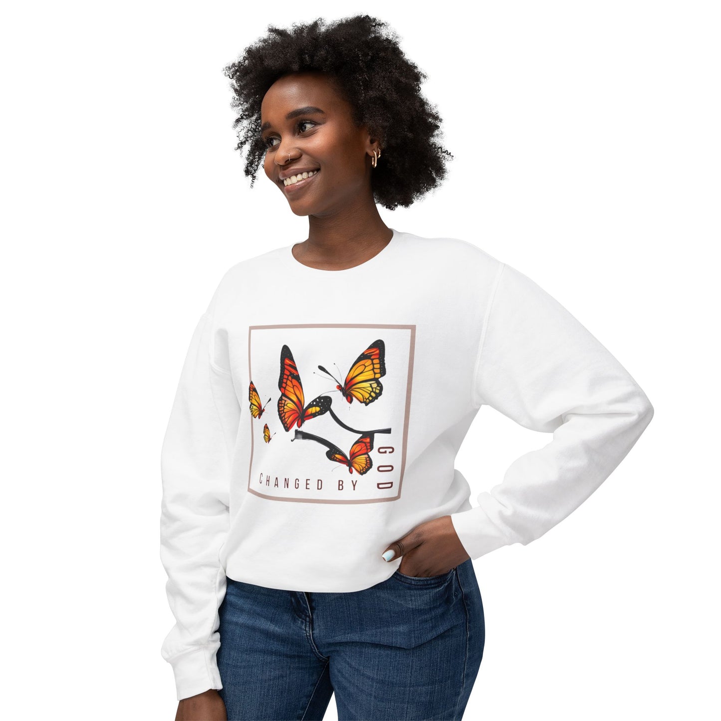 Changed by God Butterfly Sweatshirt – Faith-Inspired Transformation Crewneck Sweatshirt