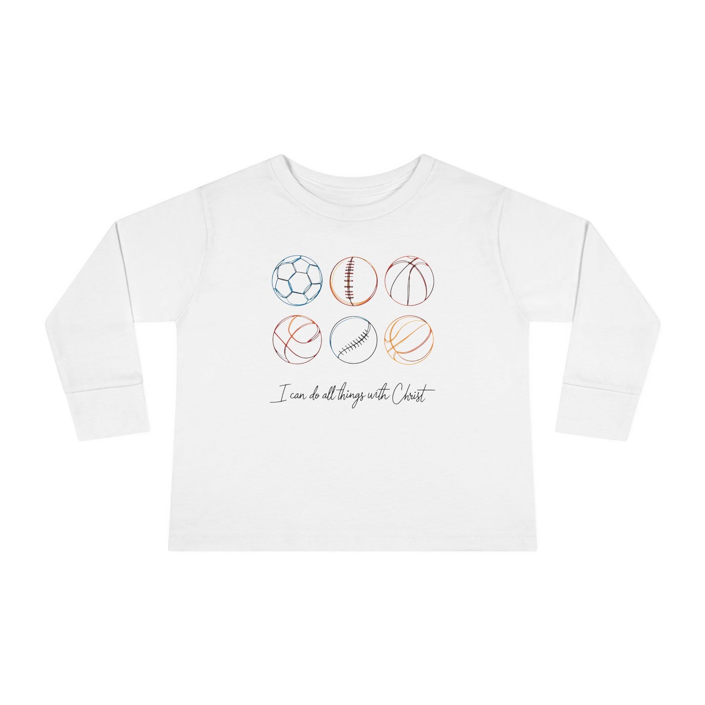 2T-6T Toddler  I Can Do All Things With Christ Sports, Cotton Long Sleeves Christian Shirt