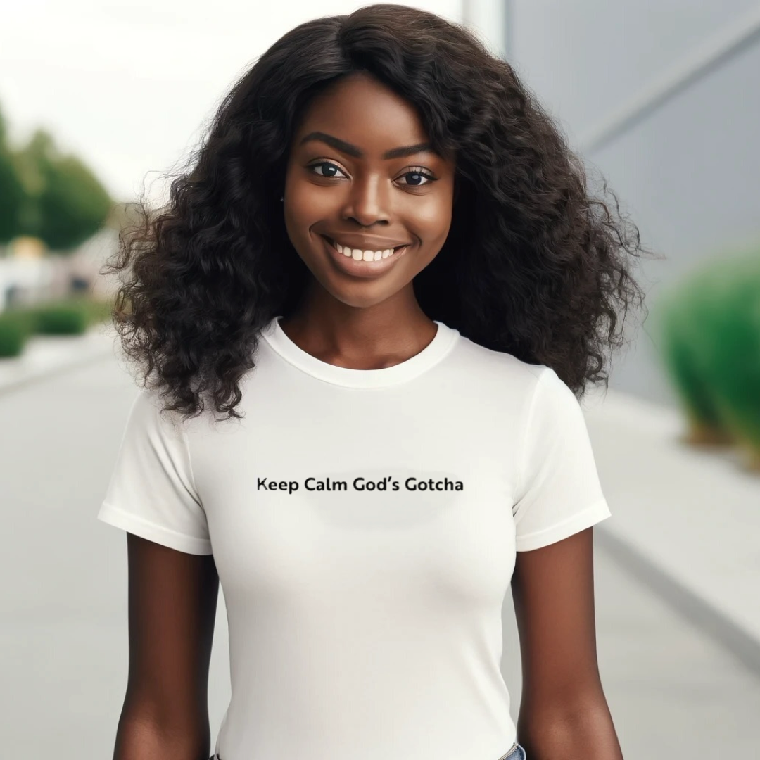 Keep Calm God's Gotcha White Women's Jazzer T-shirt - I Love Your Faith Co.