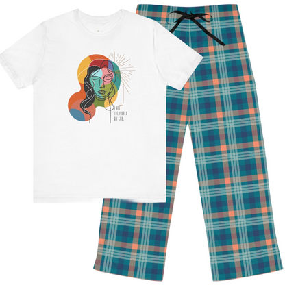 Treasured by God Pajama Set – Inspirational Art Tee and Plaid Pants Bundle