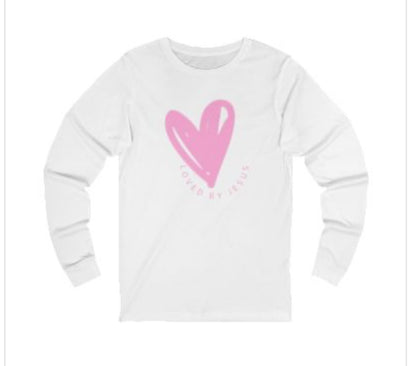 Loved by Jesus Pajama Set – Pink Heart Long Sleeve Shirt and Lounge Pants Bundle