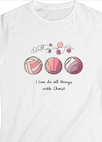 Teen Girls Volleyball, I Can Do All Things With Christ. Short Sleeves Tee White - I Love Your Faith Co.