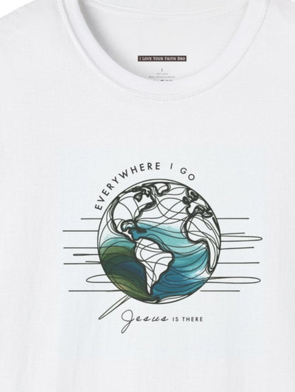 Globe Everywhere I Go Jesus is There, Men Crew neck Cotton Softstyle T-Shirt-White - I Love Your Faith Co.