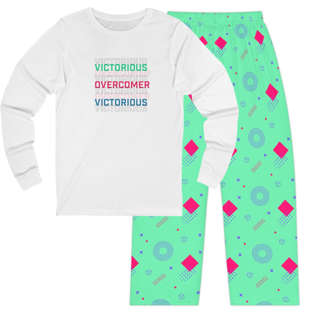 Victorious Overcomer Pajama Set – Inspirational Long Sleeve and Geometric Pants Bundle