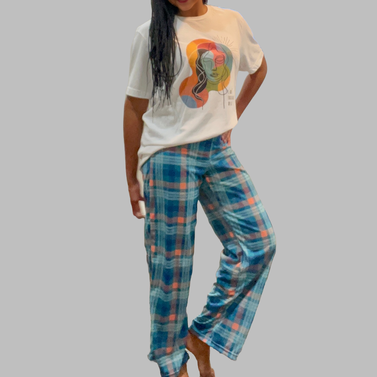 Treasured by God Pajama Set – Inspirational Art Tee and Plaid Pants Bundle