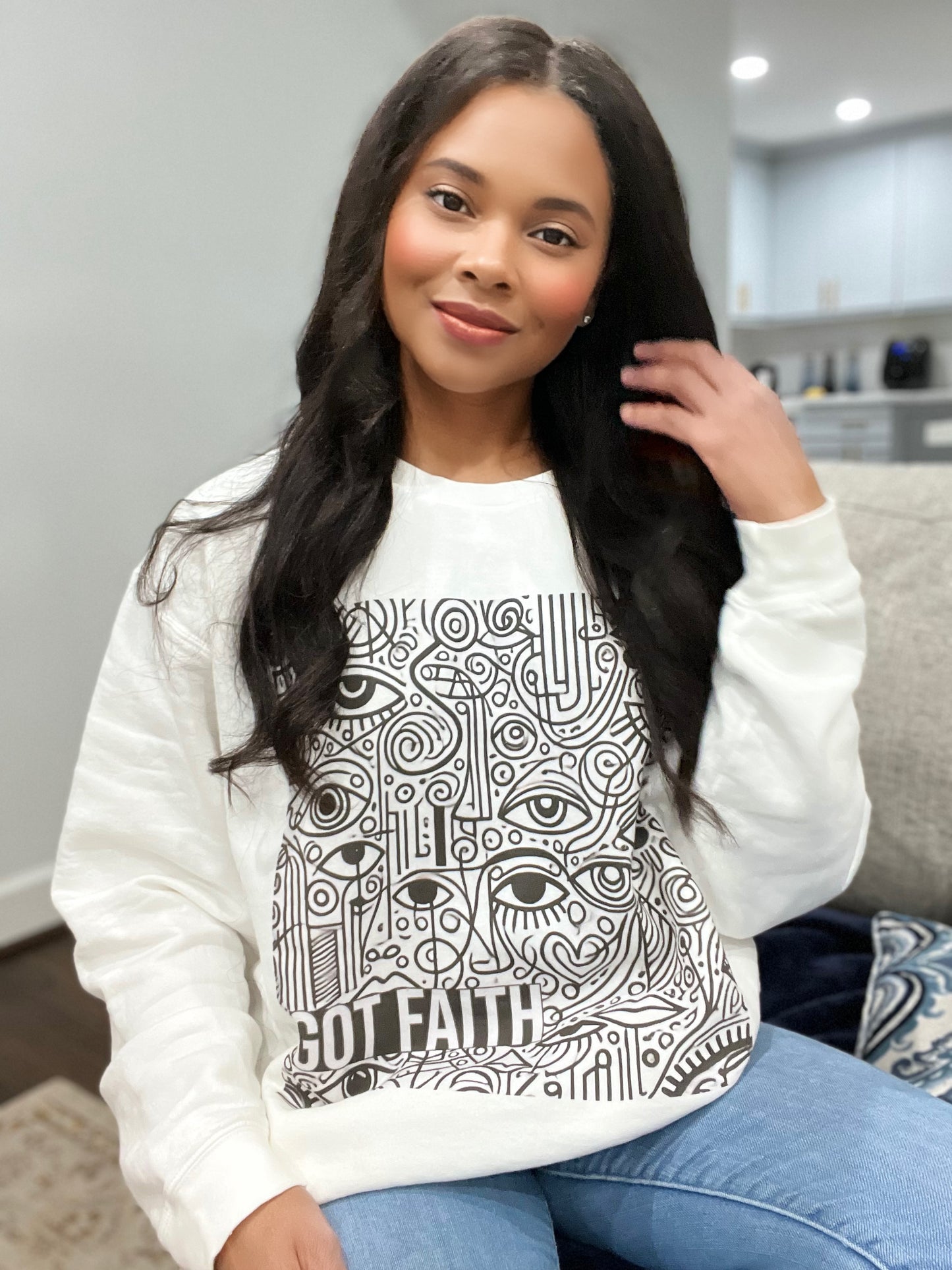 Got Faith Sweatshirt – Bold Black & White Abstract Smudge Design Lightweight Crewneck Sweatshirt