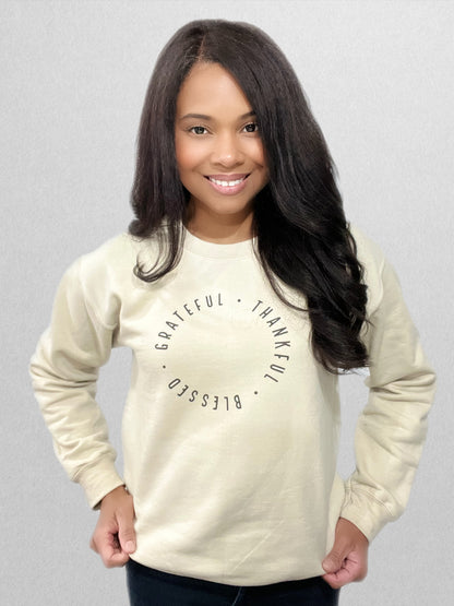 Unisex Grateful, Thankful, Blessed Sweatshirt – Inspirational Comfort Crewneck Sweatshirt