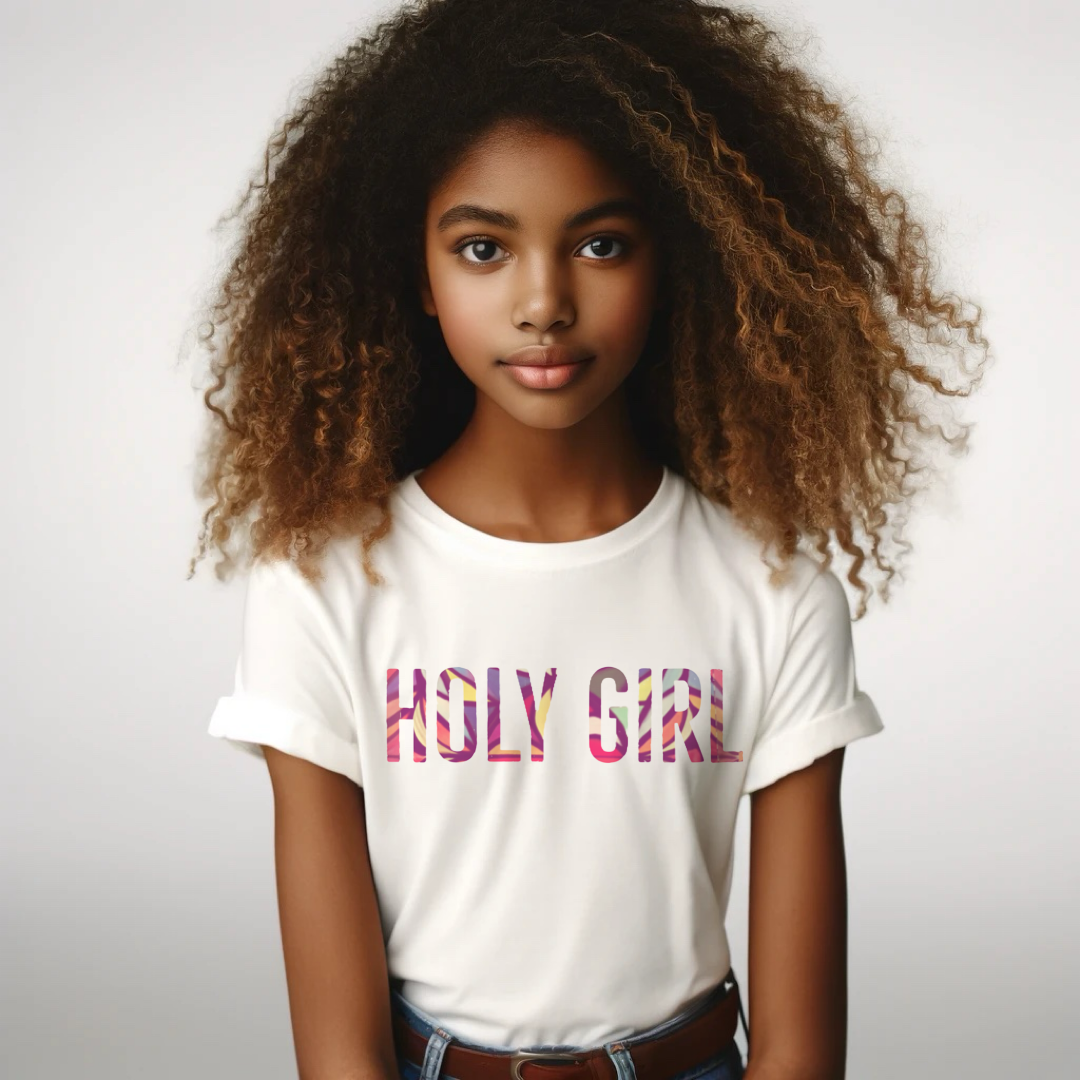 Holy Girl Kids Cotton Tee, White - I Love Your Faith Co.